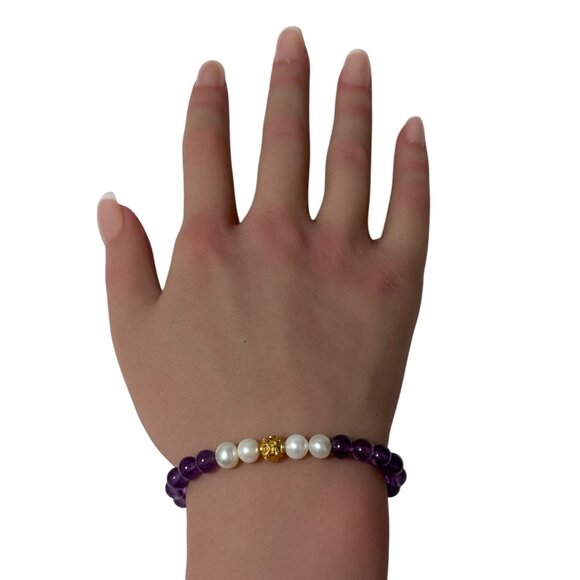 18K Gold Money Coin Ball Gemstones Birthstones Pearl Amethyst 5-6mm - Picture 7 of 8